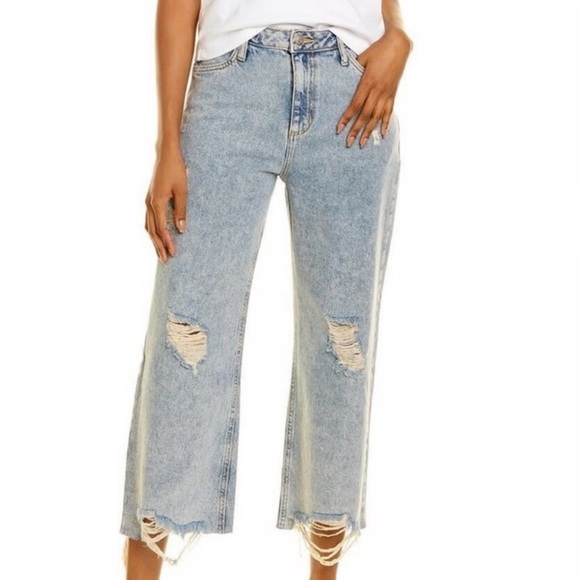 Avec Les Filles Denim - Avec Les Filles Cropped Wide Leg Acid Wash Jeans